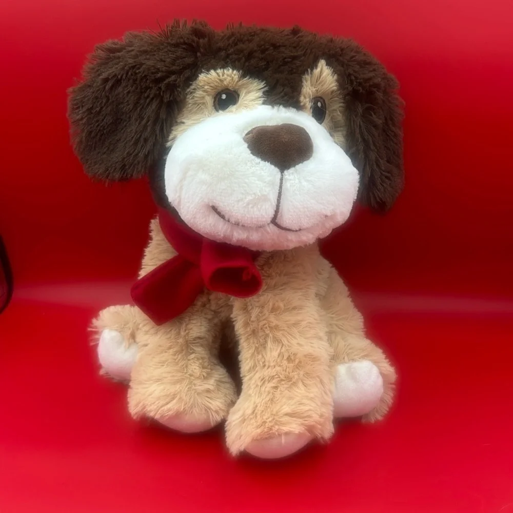 Puppy Dog plush with red scarf 12” tall, good condition
